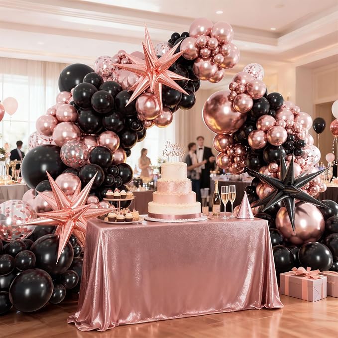 128pcs Rose Gold Balloon Arch Kit Metallic Rose Gold and Black Balloons | - Image 6
