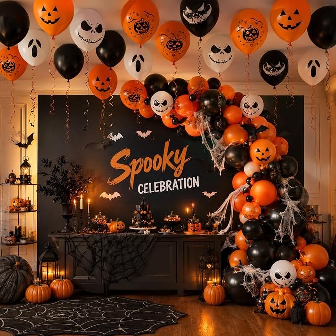 Halloween Party Balloons Black Orange White Ghost Spooky Balloon | 12Inch - Image 4
