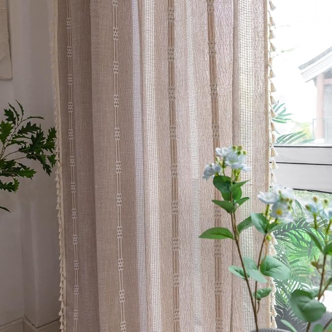 Linen Curtains 108 Inches Long for Living Room 2 Panels Set, Embroidery - Image 7