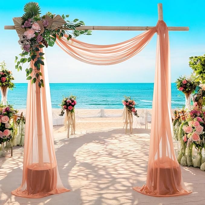 MDS Halloween Chiffon Draping Fabric - 2 Panel, 30" Wide x 20ft Long - Sheer Spooky Arbor & Canopy Drapery for Haunted House Backdrops, Party Ceilings, DIY Costumes & Themed Events - Coral Peach
