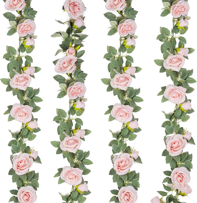 TELDRASSIL 4Pcs Artificial Rose Vine Fake Flower Garland Fake Silk Rose Hanging by Teldrassil