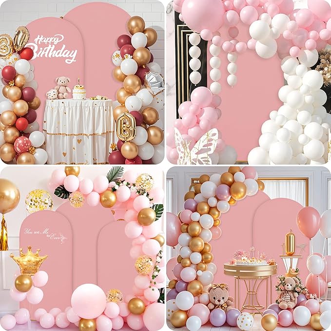 Wedding Arch Covers Arch Backdrop Cover Arch Stand Covers 7.2FT 6FT Set of 3 Arch Cover Spandex Fabric Stretchy Backdrop for Wedding Birthday Party Decoration Baby Shower (Light Pink)