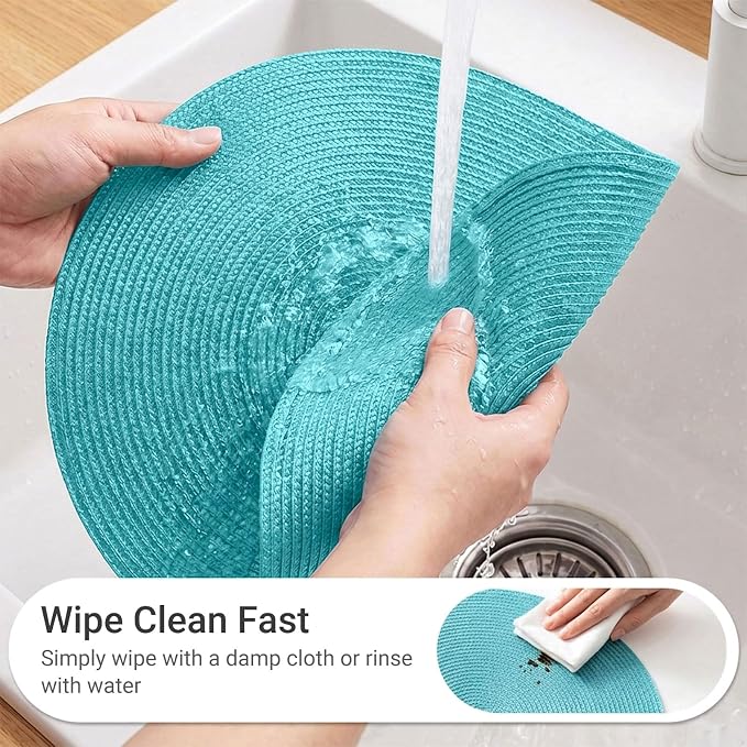 FunWheat Round Braided Placemats Set of 6 Table Mats - Image 3