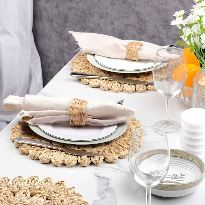 15" Corn Husk Woven Round Placemats Set of 4 - Image 7