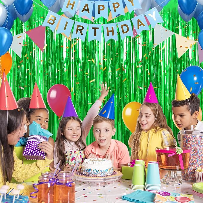 5 Pack 3.3 x 9.9 ft Green Fringe Backdrop Streamers Party Decorations | Foil - Image 6