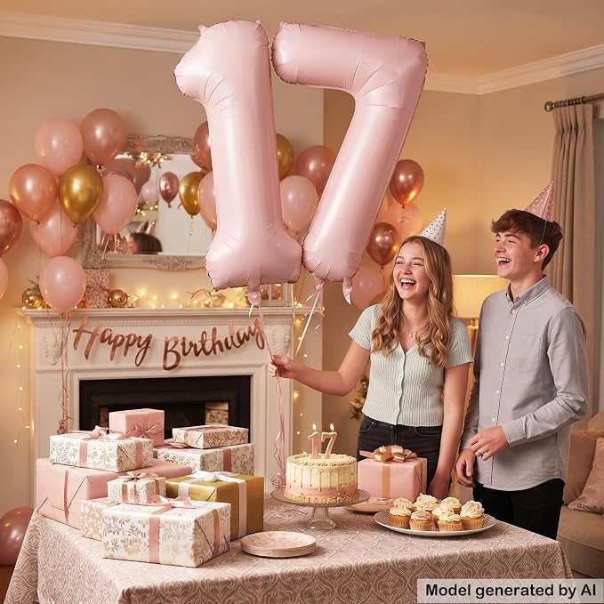 40" Light Pink Foil Number 17 Balloon - Image 4