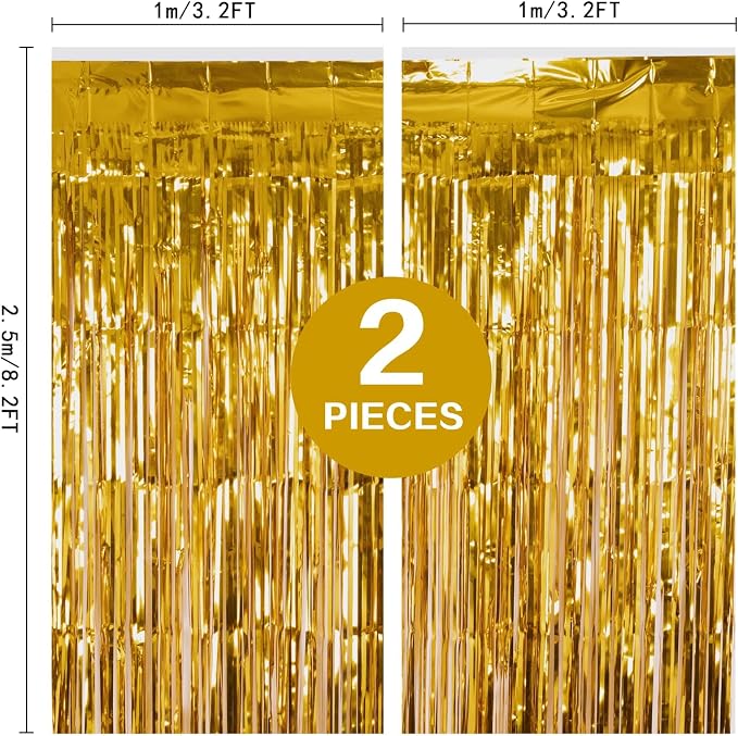 2 Pack Gold Fringe Curtain Backdrop, 3.2Ft x 8.2Ft Metallic Photo Booth - Image 3