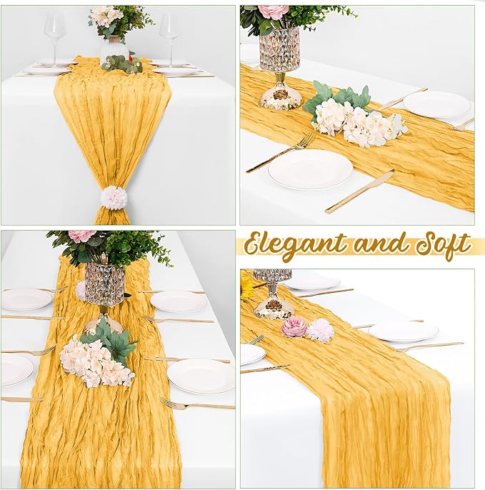 16 Pack Gold Cheesecloth Table Runners 20x120 Inch Gauze Table Runner 10FT - Image 4
