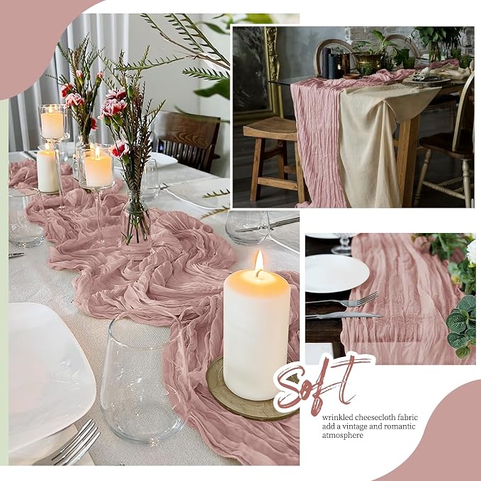 12 Pack Dusty Pink Cheesecloth Table Runner 17x108 Inch Semi Sheer Boho Gauze - Image 6