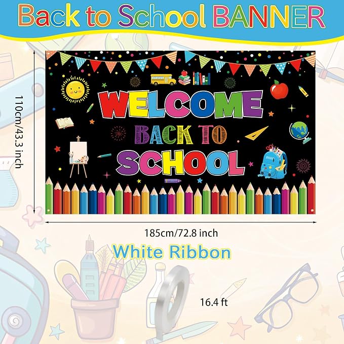 Welcome Back to School Banner Backdrop, 72.8" x 43.3" Back to School Party - Image 7