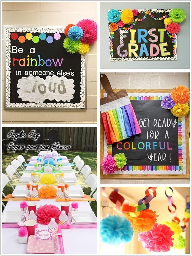 12pcs Colorful Paper Pom Poms Set - Image 5