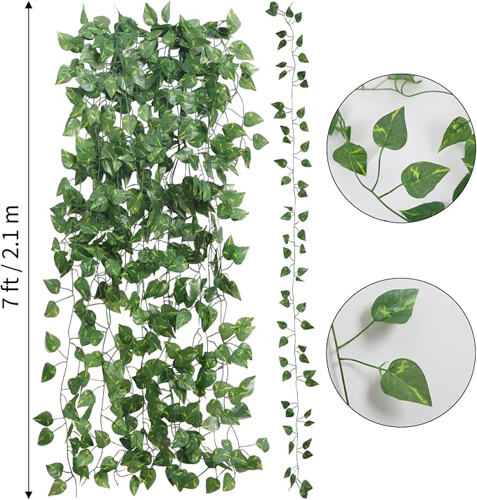 CEWOR 48 Pack 7 Feet Artificial Ivy Garlands, Fake Vines Greenery Hanging - Image 2