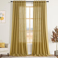 Gold Linen Curtains 90 Inch Long 2 Panels Set by Nanspring