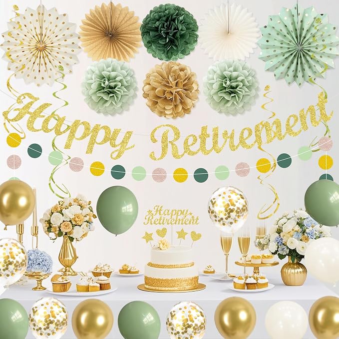 Vlipoeasn Green Gold Retirement Decorations - Image 7