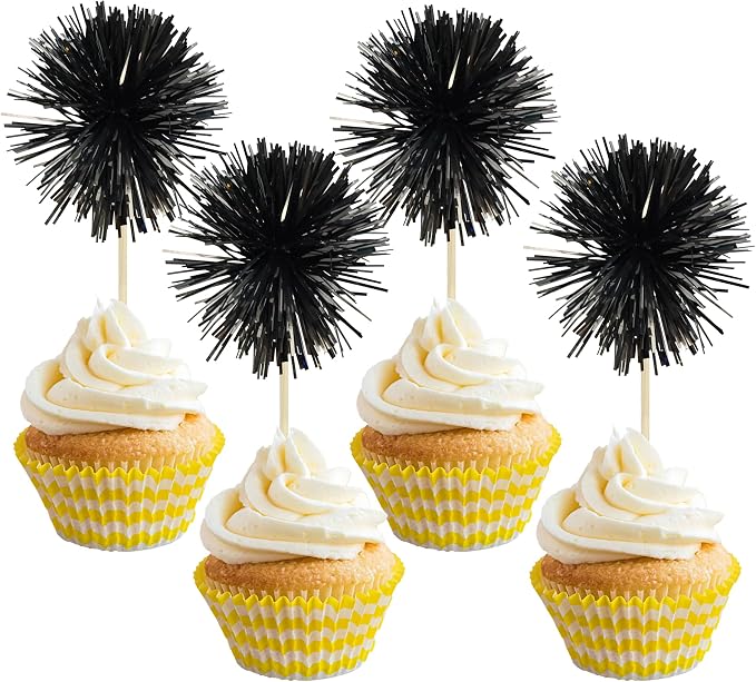 Gyufise 30Pcs Foil Firework Cupcake Toppers Sparkle Tinsel Cake Toppers Tinsel by Gyufise