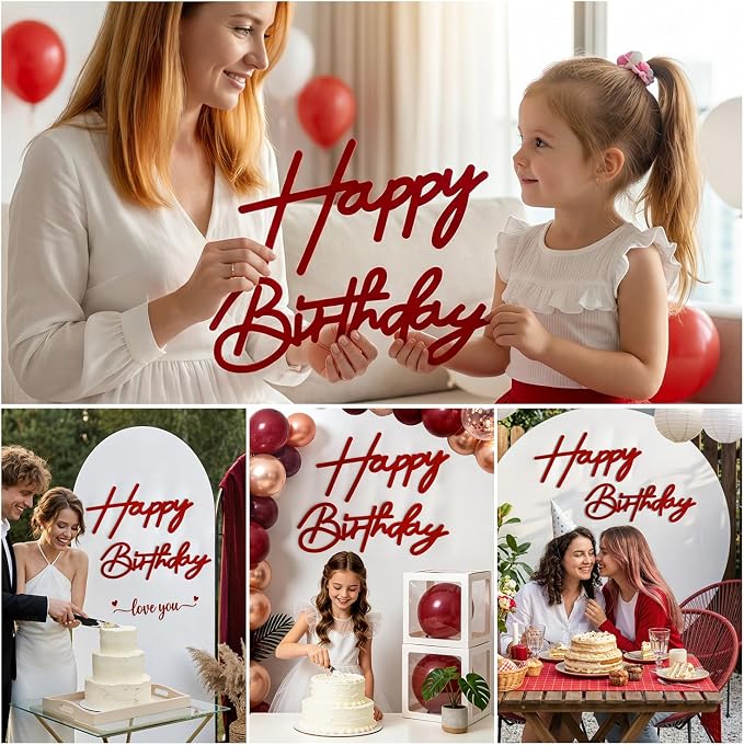 Red Happy Birthday Sign for Backdrop Felt Reusable Letters for Birthdays | - Image 7