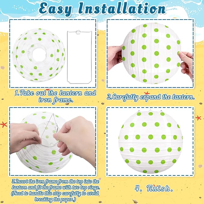 16Pcs Summer Party Decorations Paper Lanterns Pom Poms Hanging Swirls - Image 7