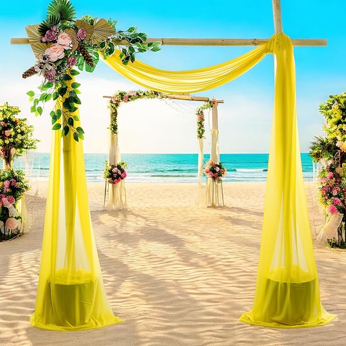 MDS Halloween Chiffon Draping Fabric - 2 Panel, 30" Wide x 100ft Long - Sheer Spooky Arbor & Canopy Drapery for Haunted House Backdrops, Party Ceilings, DIY Costumes & Themed Events - Yellow