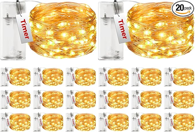btfarm 20 Pack Fairy Lights Battery Operated with Timer, 10FT 30LED Twinkle Lights Waterproof, Copper Wire Christmas String Lights Battery Powered for Indoor Outdoor Wedding Party Holiday Decorations