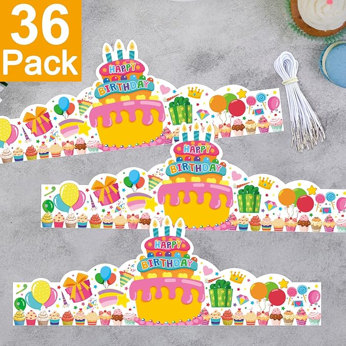 36 Pack Birthday Crowns for Kids Colorful Paper Party Hats Birthday Crown Set - Image 3