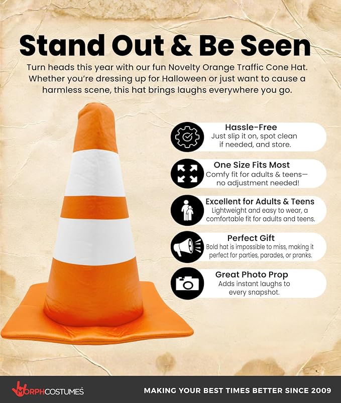Nicky Bigs Novelties Traffic Cone Hat, Funny Hat, Cone Party Hats, Traffic Cone - Image 2