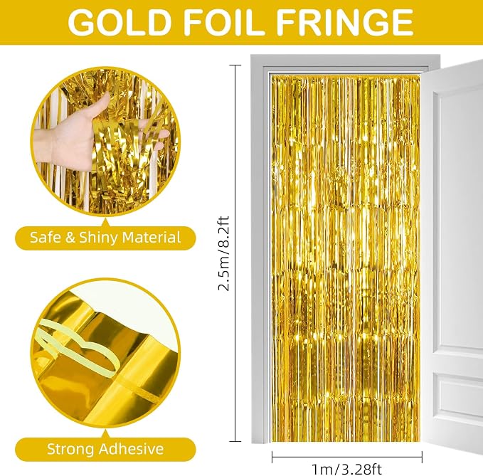 30 Pack Gold Foil Fringe Curtain Backdrop, 3.3x8.2 Feet Metallic Tinsel - Image 3