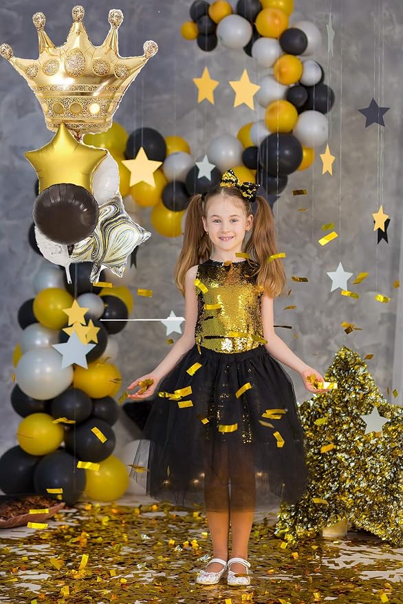 Black And Gold Large Crown Balloons Foil Helium Mylar Balloons Set - Image 2