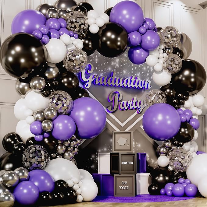 ALL-IN-1 Purple and Black White Balloons Garland & Arch Kit – Small and Large - Image 5