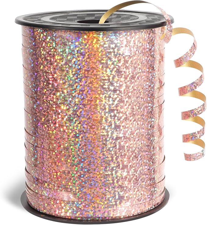 500 Yards Laser Rose Gold Curling Ribbon, 1/5 Inch Wide Shining Metallic Ribbons by Unknown