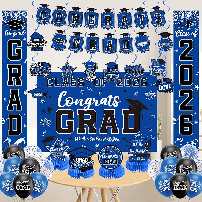 Graduation Decorations 2026 Blue Set, Congrats Grad Decor Set - Image 6