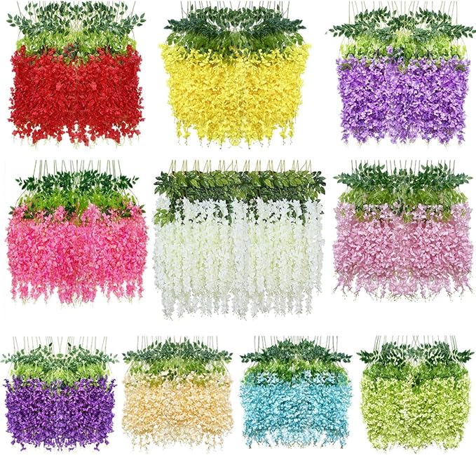 Artificial Wisteria Hanging Flowers-Fake Wisteria Flower Garland Silk Vines - Image 5
