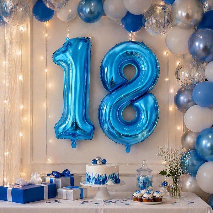 40 Inch Blue Number 8 Balloon, Giant Number Balloons, Birthday Decorations | - Image 5