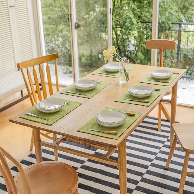 Demetex Table Placemats Set of 8 Olive Green Linen Place Mats Washable Fabric - Image 7