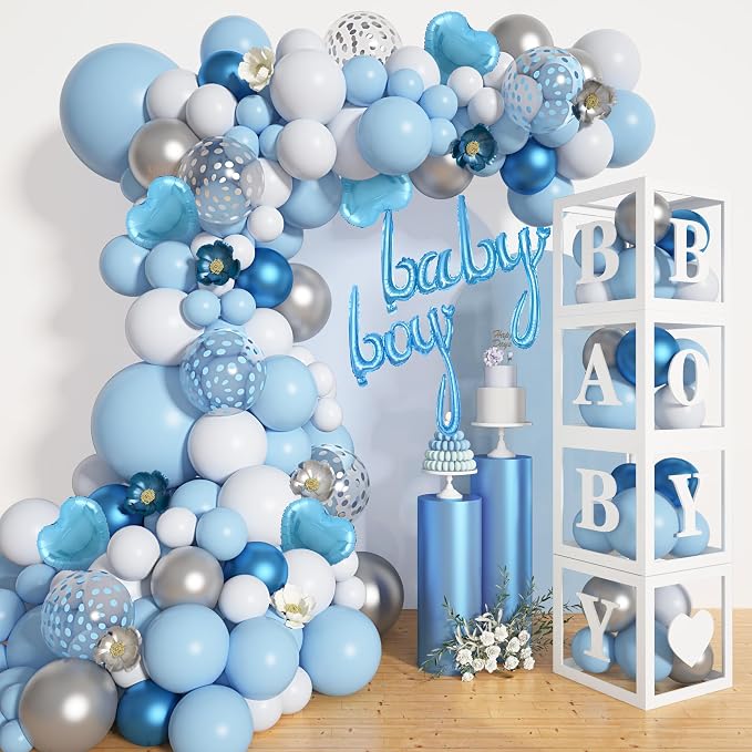 Amandir 137pcs Baby Blue Balloons Baby Shower Decorations by Amandir