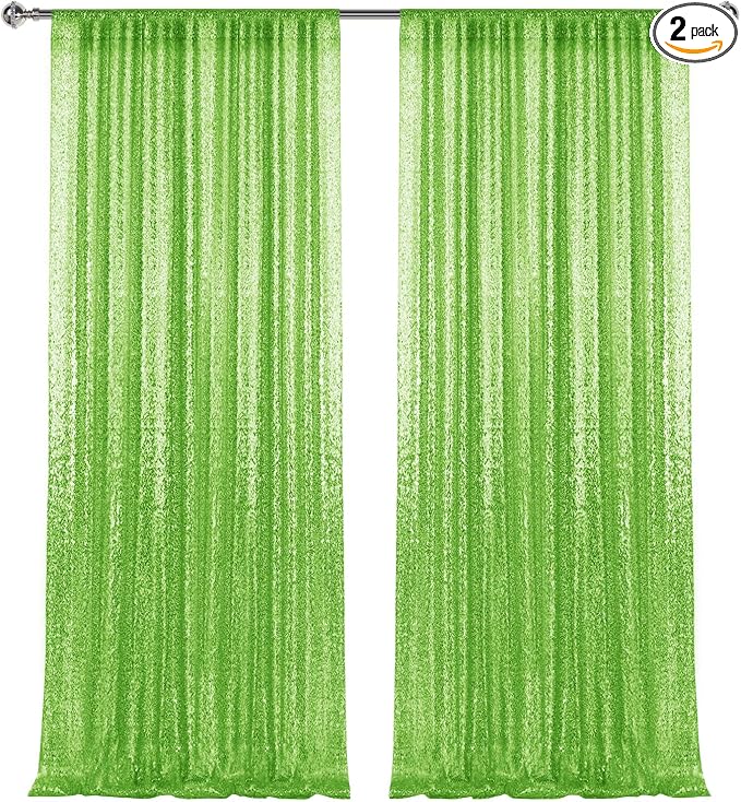 4×8FT-2PCS Apple Green Sequin Backdrop Curtains Panels, Photography Backdrop by Pufogu
