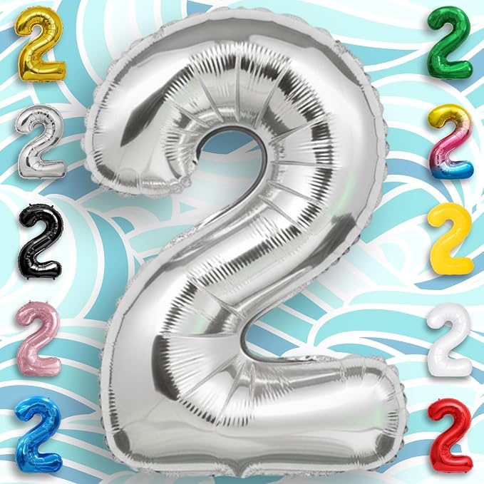 Silver Number Balloon 2 Mylar Foil Balloons 40 inch - Image 2