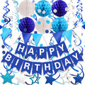 FECEDY Navy Blue Happy Birthday Paper Banner Flag Bunting Circle Confetti by FECEDY