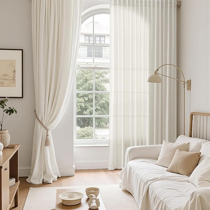 Natural Linen Curtains for Living Room 110 Inches Long Back Tab Light Filtering - Image 6