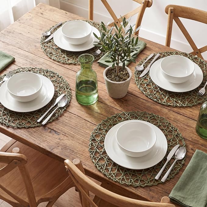 Paper Braided Round Placemats Set of 36 Natural Boho Table Mats Rattan Woven - Image 4