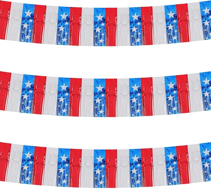 BEISHIDA Star Fringe Garland Banner 3Pack 30ft Wall Tinsel Foil Streamers | Red by Beishida