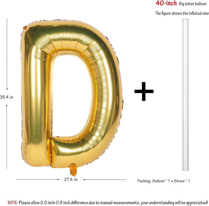 Letter Balloons 40 Inch Giant Jumbo Helium Foil Mylar Gold D | - Image 2