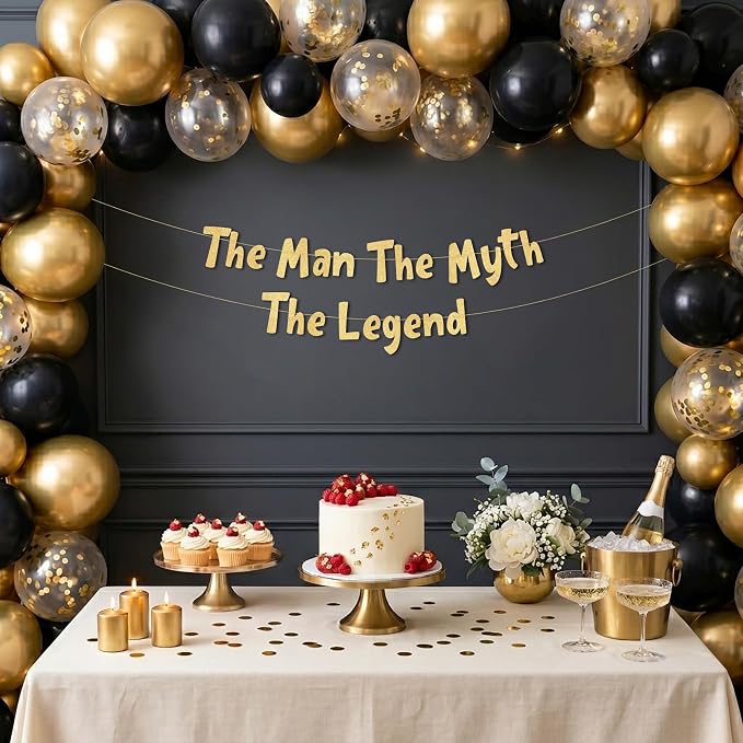 Pre-Strung The Man The Myth The Legend Gold Glitter Banner - Image 2