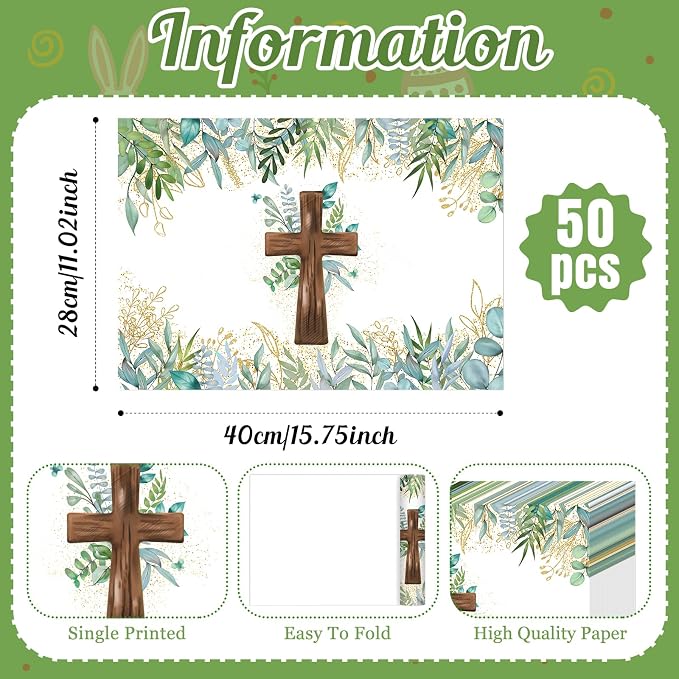 50 Pack Christian Disposable Paper Placemats Cross Eucalyptus Mats - Image 3