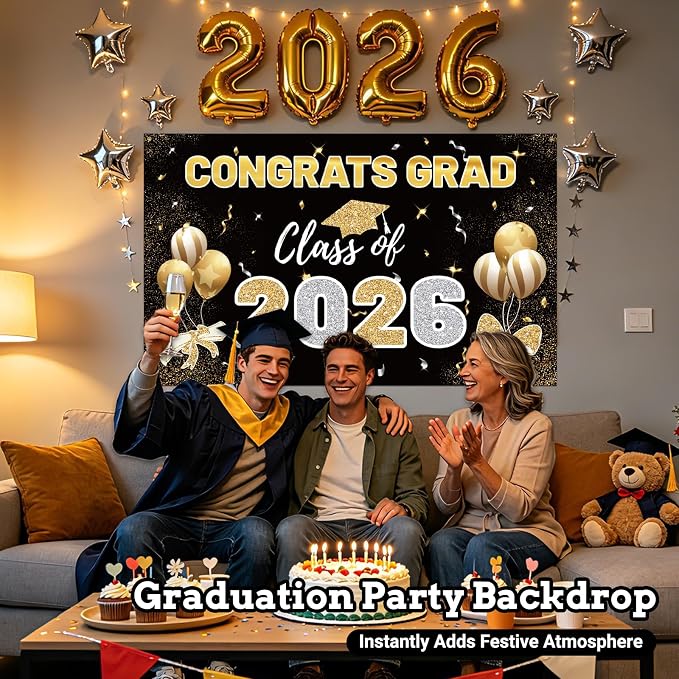 STARSIDE 2026 Graduation Backdrop 70.8x43.3 Inch Black Gold | Congrats Grad - Image 6