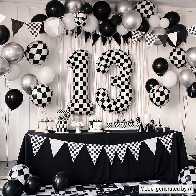 40 Inch Checkered Number 13 Balloon, self-sealing, air/helium compatible - Image 6
