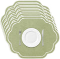 6 Pcs Sage Green Wedding Placemats Scalloped Embroidered Cotton Linen Placemats by Breling
