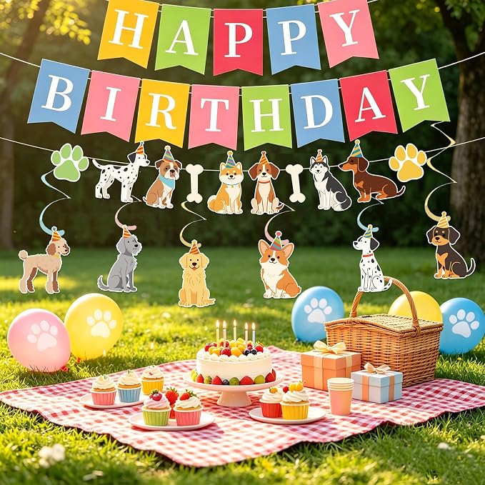 Dog Birthday Banner, Colorful Dog Themed Birthday Party Decorations, Cute - Image 6