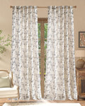 jinchan Black Floral Linen Curtains 96 Inch Farmhouse Back Tab 2 Panels | by JINCHAN