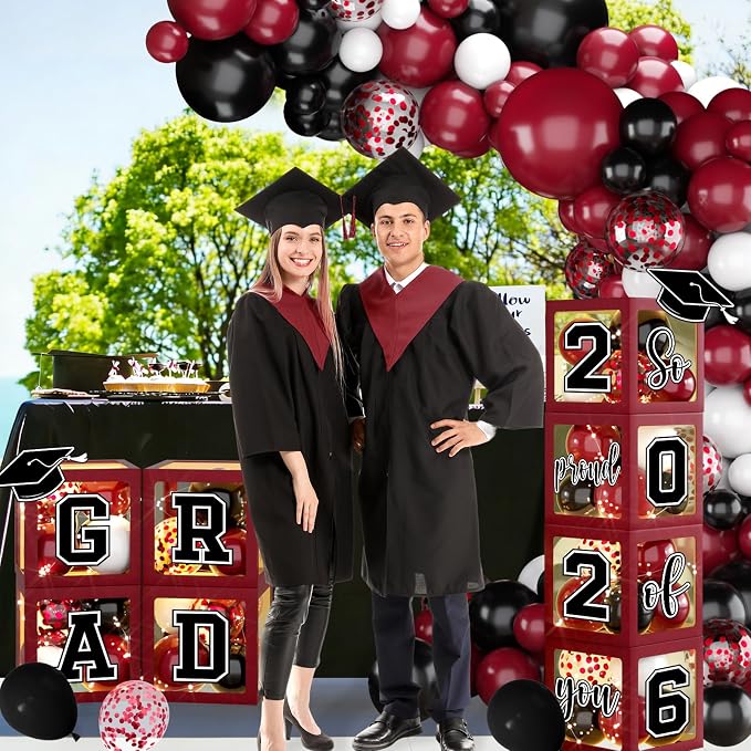2026 Graduation Party Decorations Black and Maroon Class of 2026 Balloon Boxes - Image 2
