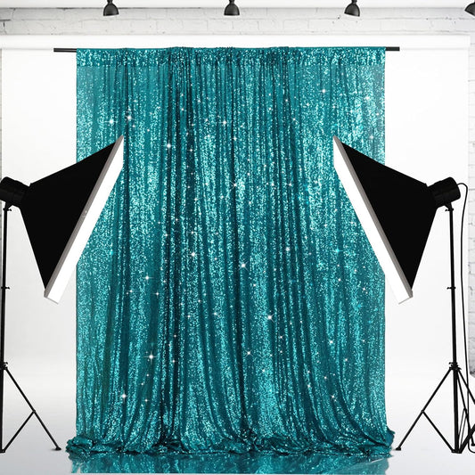 Eternal Beauty Teal Sequin Backdrop, 8x8 Ft Glitter Background Curtains for Shimmer Photography Party Wedding Birthday Back Drop Decor